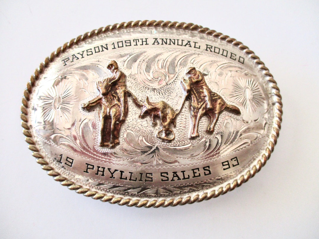 Vintage Sterling Engraved Western Trophy Belt Buckle- Payson Rodeo ...
