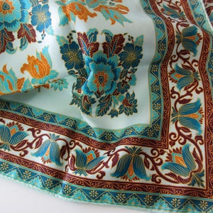 vintage scarf Specialty House, polyester, made in Japan, floral, flourish, aqua image 1