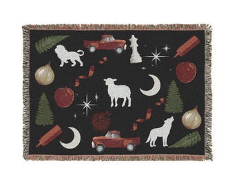Black Twilight Woven Blanket twilight theme apple, chess piece, red ribbon, lion, lamb, werewolf, Bella Swans truck, twihard, twilight fan