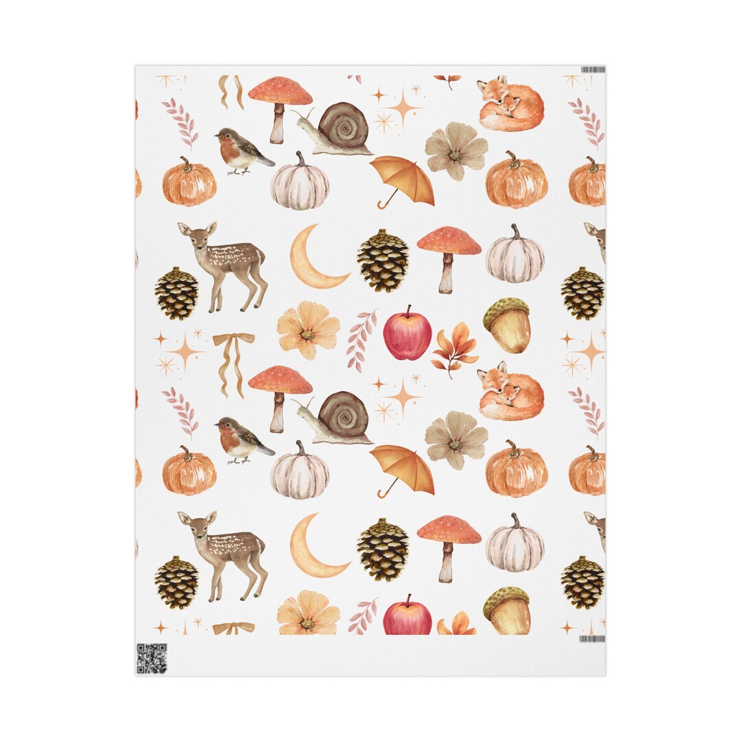 Wrapping Up Fall Fall and Nature Themed Wrapping Paper, Autumn, Deer, Pumpkin, Flowers ...