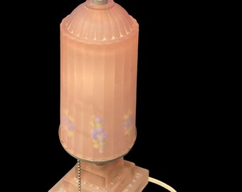 Vintage Pink Art Deco Depression Glass Bullet Torpedo Skyscraper Boudoir Lamp