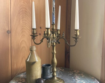 Vintage 16-inch tall brass 5 cup candelabra for Home or Wedding