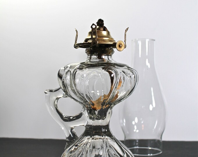 Vintage Kerosene Glass Side Handle Lamp Etsy