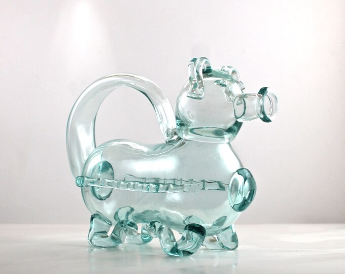 Vintage Turquoise Glass Decanter Gin Pig With Handle Etsy