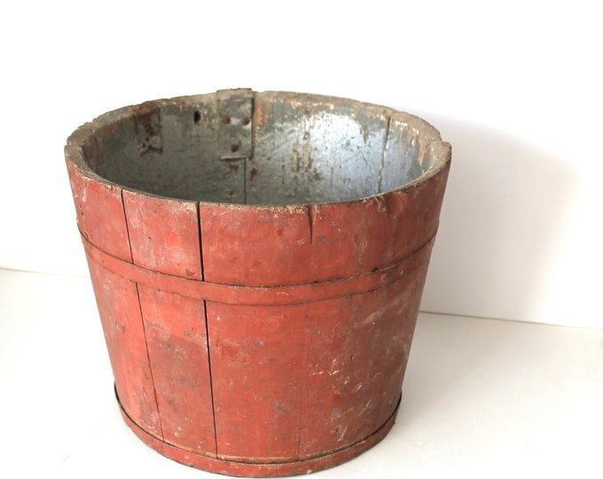 Vintage Wooden Sap Bucket With Red Paint Etsy