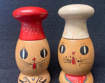Salty and Peppy Vintage wooden shakers