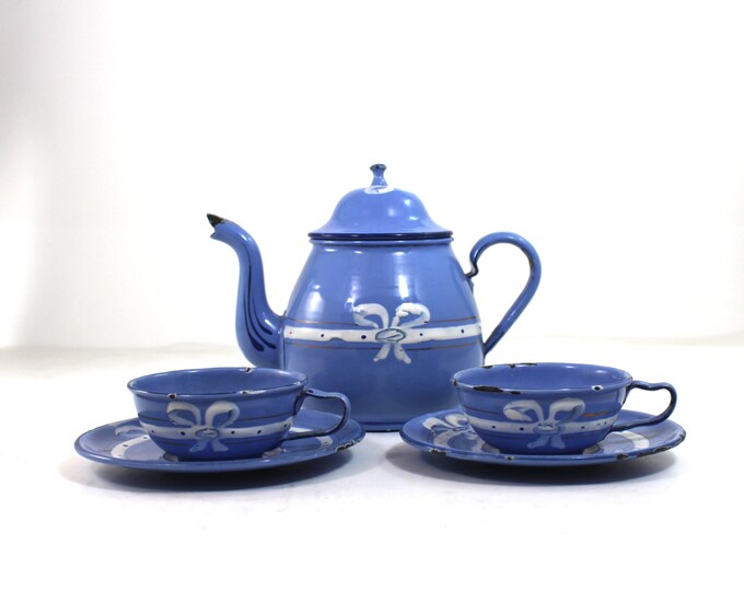 Vintage Childs Enamelware Tea Set Etsy