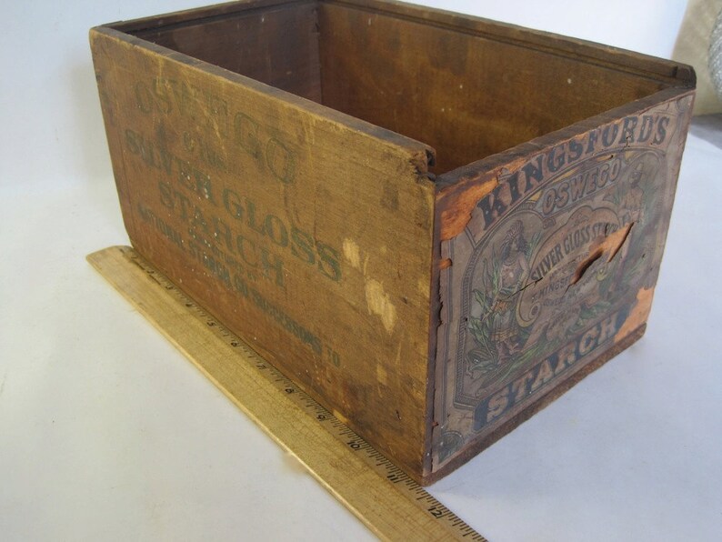 Antique Storage Box with label Oswego Silver Gloss Starch Etsy