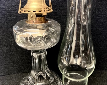 Antique Pickard Pattern Oil Lamp-Vintage with  Burner and Chimney