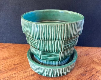 McCoy Green 1950s Basketweave Pottery Planter