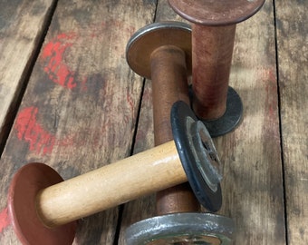 3x  Vintage Industrial Wooden Spools