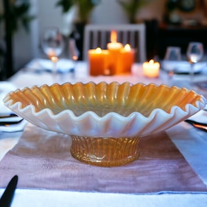 Dugan Glass  Caroline peach opalescent Carnival glass bowl