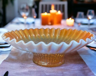 Dugan Glass  Caroline peach opalescent Carnival glass bowl