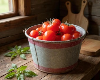 Vtg Farmhouse Dry Measure-Galvanized Pan Bucket 11 x 6 inches - 8 quart