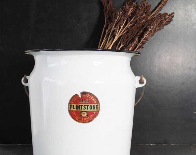 Vintage White Enamel Bucket With Handle Etsy