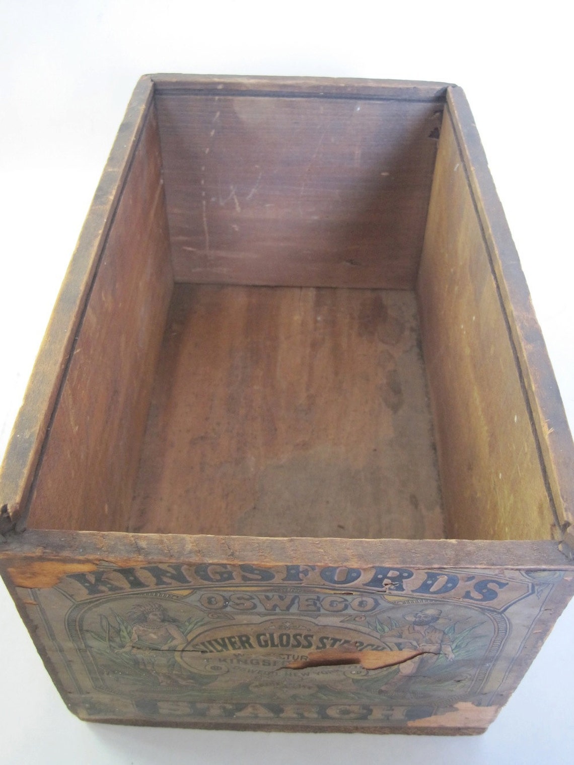 Antique Storage Box with label Oswego Silver Gloss Starch Etsy