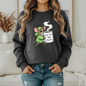 Just Five More Minutes Shirt, Sleepy Mouse Coffee Graphic Tee, Funny Morning Struggle Burnout Shirt, Relatable Lazy Humor Tee