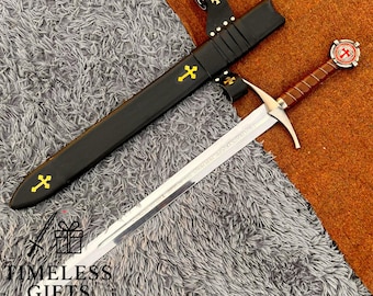 Espada de los Caballeros Templarios con vaina, réplica medieval personalizada, regalo coleccionable hecho a mano.