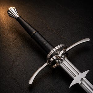Hand-Forged Damascus Thunder Sword: Fantasy Blade with Leather Sheath