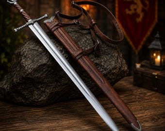 Handmade Ranger Sword with High Carbon Steel Blade & Leather Scabbard