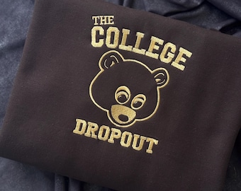 Bluza z kapturem z haftem inspirowana studentami, którzy porzucili studia: hip-hopowy styl uliczny, spersonalizowany wzór z motywem vintage'owego misia