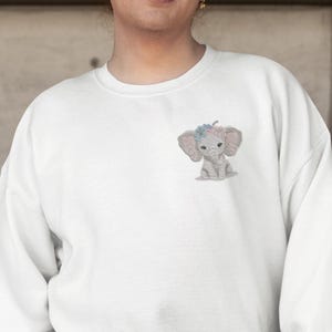 Cute Elephant Embroidered Sweatshirt | Baby Elephant Crewneck | Minimal Embroidery Sweater | Elephant Lover Gift | Animal Embroidered Top