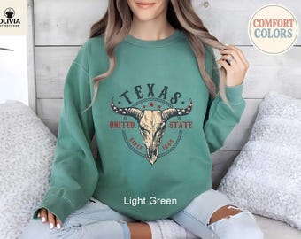 Comfort Colors Texas Shirt, Long Horn Texas State Shirt, Texas Cowboys Shirt, Western American Tshirt, Texas Cowboy Gift, Texas Travel Gift