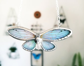 Small Cicada Necklace/ Stained Glass / Butterfly Necklace / Butterfly Jewelry