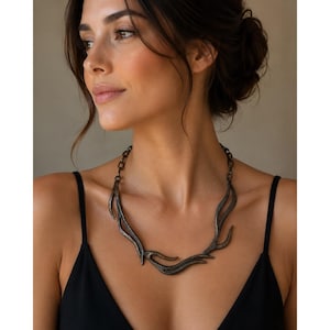 Delphine Nardin Paris Brutalist Bronze Organic Branch Antler Statement Necklace