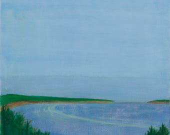 Cliff Walk : original landscape painting from trip to Maine. Image of ocean from cliff.