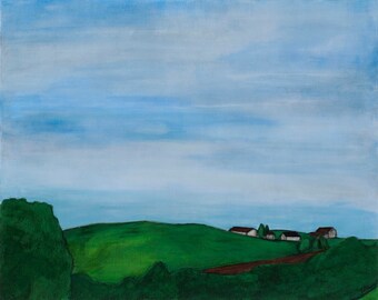 Cluster: original framed fine art landscape, 24 x 30 inch, American landscape, Ohio, field, meadow, rolling hill, peaceful landscape, quiet