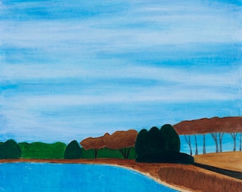 Lake Fulfilled : original landscape, 20x24, painting, wall art, Northwestern, lake, landscape painting, blue, green