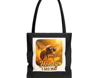 Bolsa de tela con ilustración de abeja "Cariño, te veo" / Arte retro de abejas