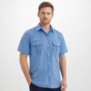 Camisa de manga corta para hombre, blusa de trabajo con botones, sobrecamisa de dos bolsillos.