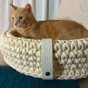 Handmade Cat & Dog Bed in Woven Rope with Removable Cushion | Cat Basket | Cozy Pet Bed | Washable Cot | Pet Furniture - Elenuà® NUVOLA