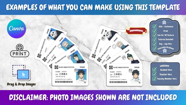 Editable Cosplay ID Card Template: Anime Style (canva Digital Download ...