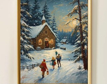 Rocky Mountain Country Church Wall Art - Christmas Eve Art