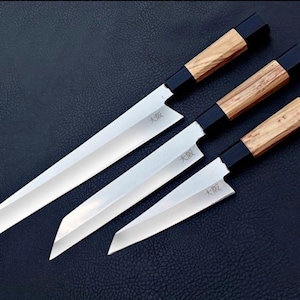 Handgjort 3-delat japanskt kockknivsset i rostfritt stål, handgjort kockset, köksknivar, kockknivar, födelsedagspresenter, jubileumspresenter.
