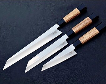 Handgefertigtes 3-teiliges Edelstahl-Kochmesser-Set, handgefertigtes Chefmesser-Set, Küchenmesser, Kochmesser, Geburtstagsgeschenk, Jubiläumsgeschenk.