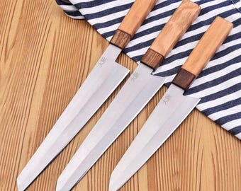 Handgefertigtes 3-teiliges Edelstahl-Kochmesser-Set, handgefertigtes Chefmesser-Set, Küchenmesser, Kochmesser, Geburtstagsgeschenk, Jubiläumsgeschenk.