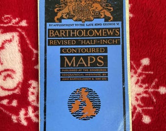 Mapa de tela contorneado antiguo de Bartholowmews - Mapa de relieve de tela raro, decoración de pared de mediados de siglo NORTH SOMERSET