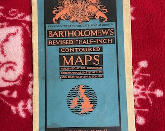 Vintage Bartholowmews Landkarte - Seltene Stoff Relief Landkarte, Mid-Century Wanddekor ARGYLL