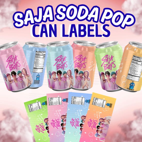 Kpop Demons Hunter Printable | Saja Boys Soda Can Labels | 4 Color Soda Pop Wraps | Kpop Birthday Party Decor | Saja Boys Soda pop Can