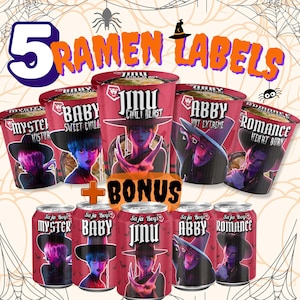 Etiquetas para taza de fideos ramen de Halloween de Saja Boys + etiquetas para latas de refresco / Recuerdos de fiesta de Demon Hunters de KPop / Kpop Your Idol Saja Boys / Imprimible