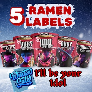 Kpop Demon Hunters, Cup Noodle Labels Ramyeon, Kpop Saja Boys Cup Noodles, Cosplay Party Huntrix Ramen,  Kpop party, Printable pack Jinu cup