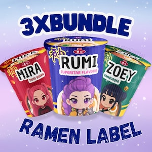 Kpop Noodle Label, K Pop Demon Hunter, Kpop Demons Hunter Printable, Rumi, Mira, zoey Cup Noodle Labels, For Halloween Party Decor