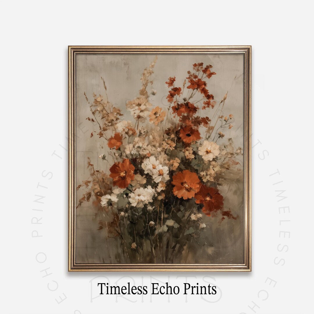 Autumn Wildflower Bouquet Wall Art Vintage Rustic Farmhouse Fall Decor ...