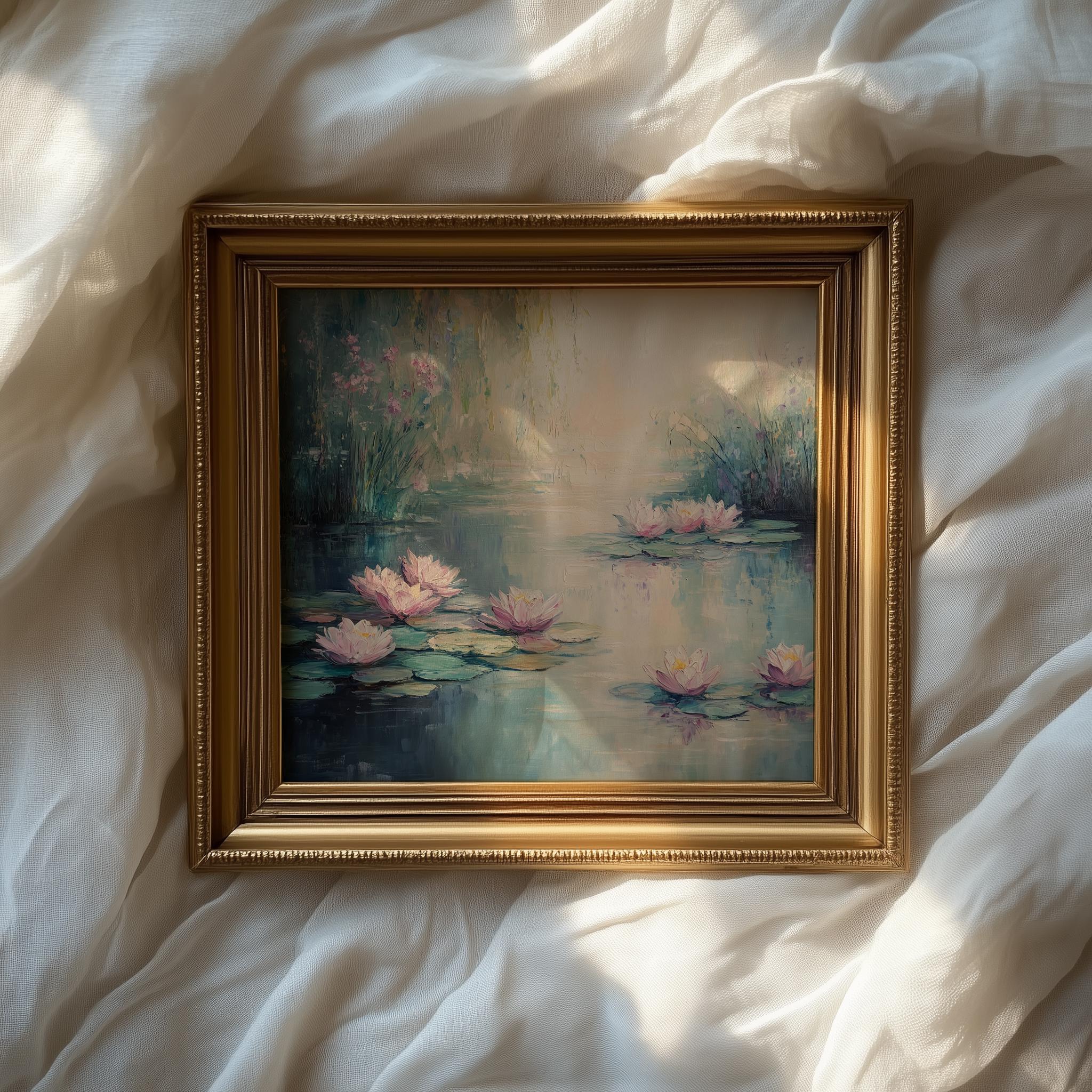 Water Lily Pond Wall Art: Serene Floral Landscape Painting, Pastel ...