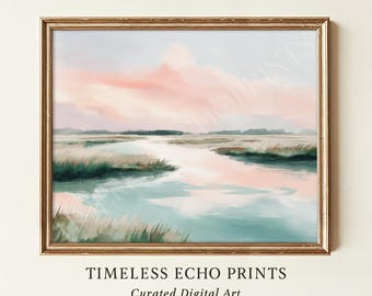Coastal Marsh Landscape Wall Art Pastel Sunset Painting Digital Download 336