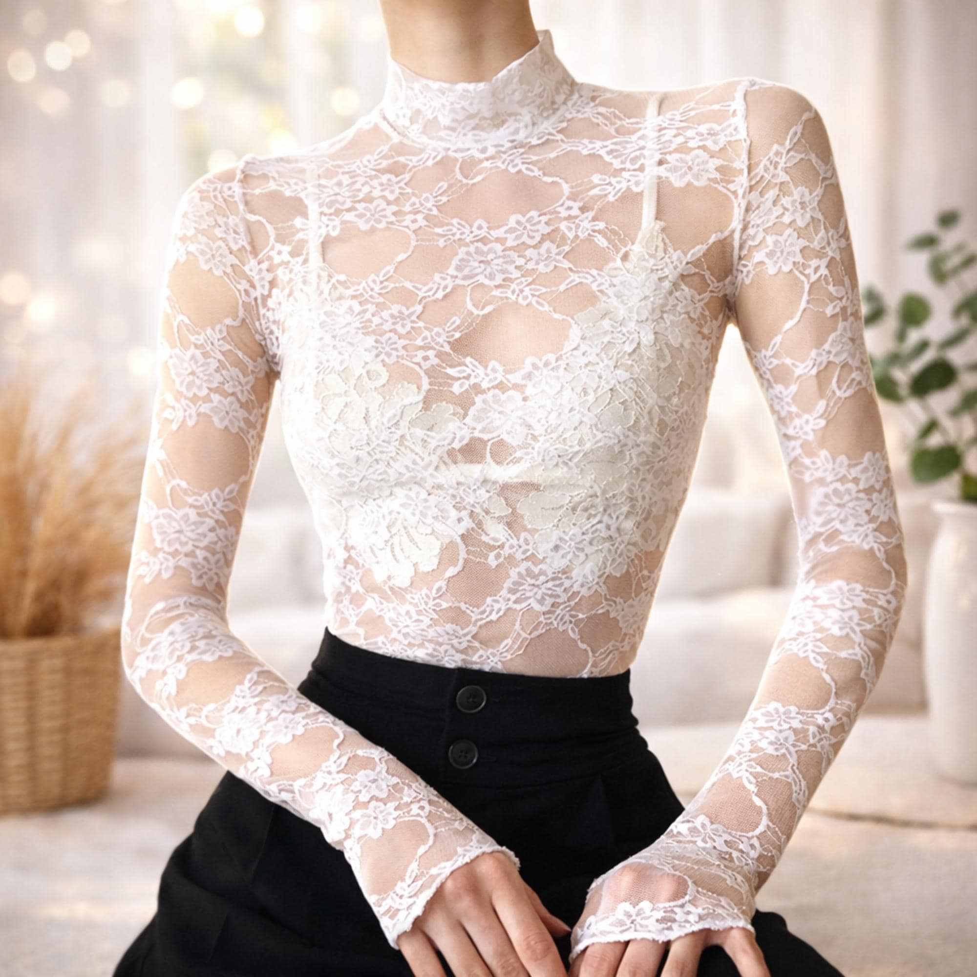 Turtleneck Bodysuit Mesh White Turtleneck Sexy Women T Shirt See